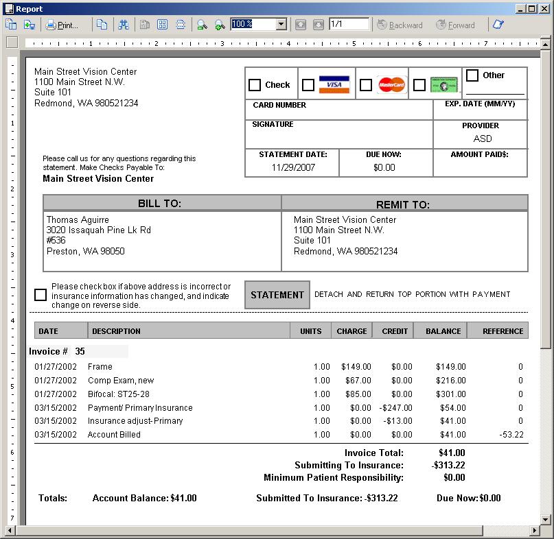 billing statement carriage